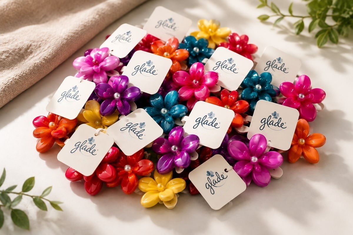 Glade: accesorios con su logo, hechos por Corporación Visionaria