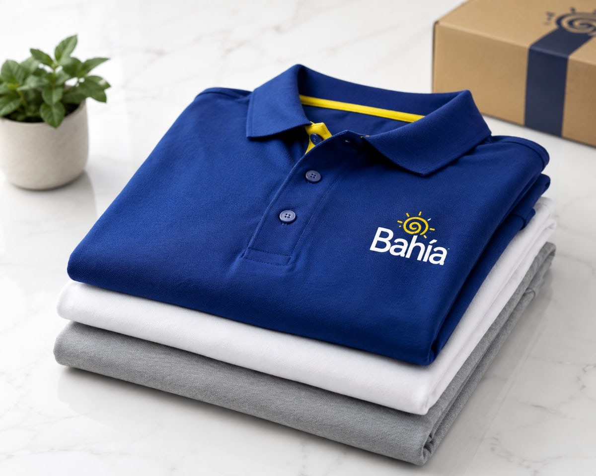 Polos corporativos con el logo bordado, listos para entregar